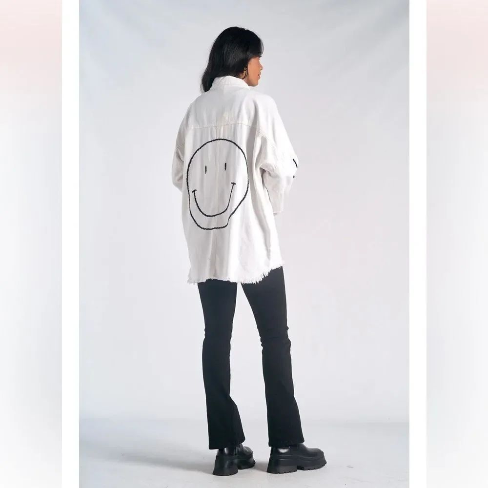 Elan White Smiley Dolly Cotton Utility jacket shacket NWT